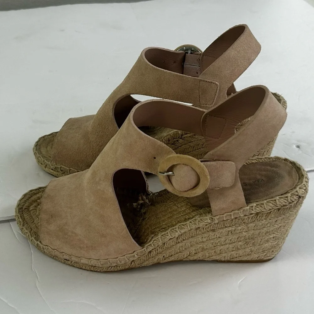 Via Spiga Nolan Beige Leather Suede SlingBack Espadrille Wedge Sandals Womens 8